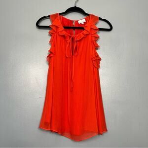 Miguelina Latrice Crinkle Chiffon 100% Silk Blouse Tank Top Coral Red Women’s S